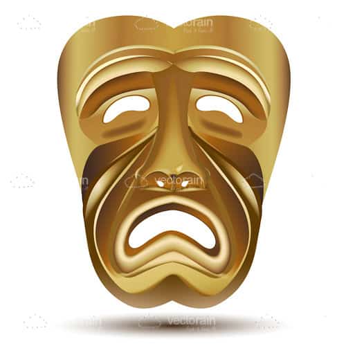 Tragedy Theater Drama Mask in Gold Tragedy Theater Drama Mask in Gold